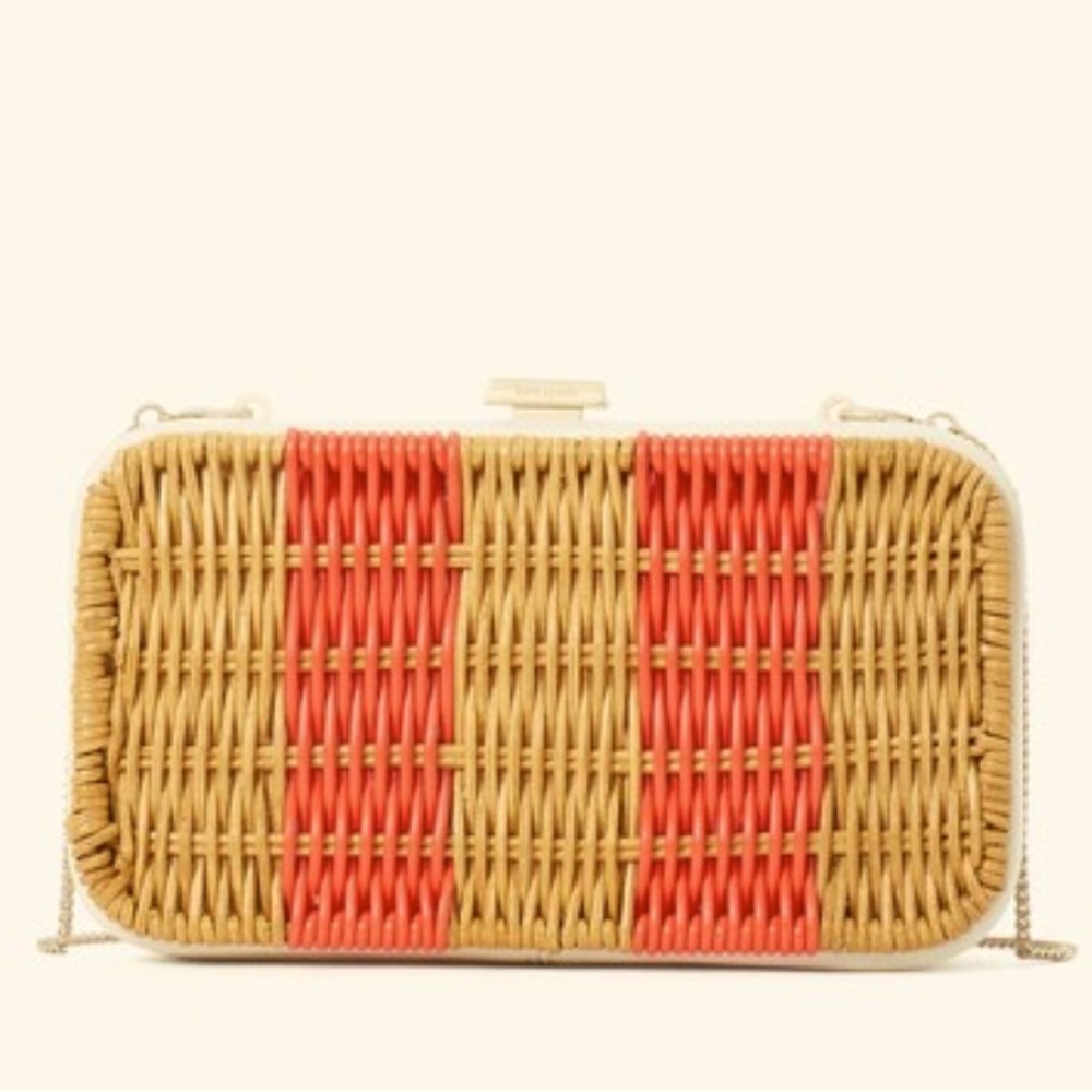 Kate Spade Kitt Wicker Clutch Convertible Crossbody Peach Melba Multicolored
